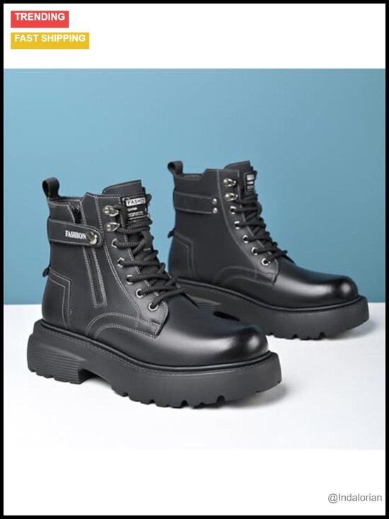 Men\'s Genuine Leather Lace Up Combat Boots Platform Chunky Heel Lug Sole Side main image 6
